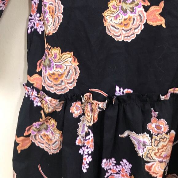 Who What Wear Black Floral Long Modest Cotton Rustic Ruffle Prairie Boho Dress L - Picture 8 of 14